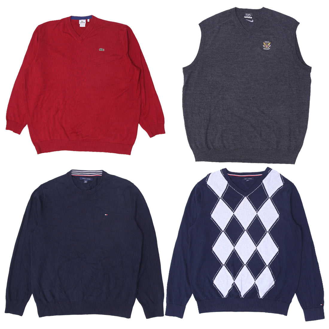Vintage Branded Men’s Sweaters | Levi’s, Lacoste, Tommy Hilfiger & Nike Golf Knitwear (S-XXL)